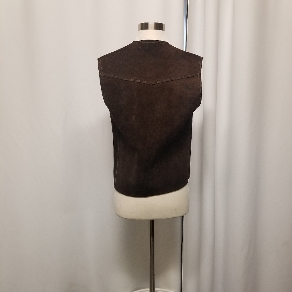 Vintage 70s Handmade Western Boho‎ Cowgirl Brown Suede Leather Snap Vest Md - Picture 4 of 10